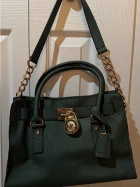 Michael Kors Hamilton Green💚Saffiano Leather Satchel Tote purse bag